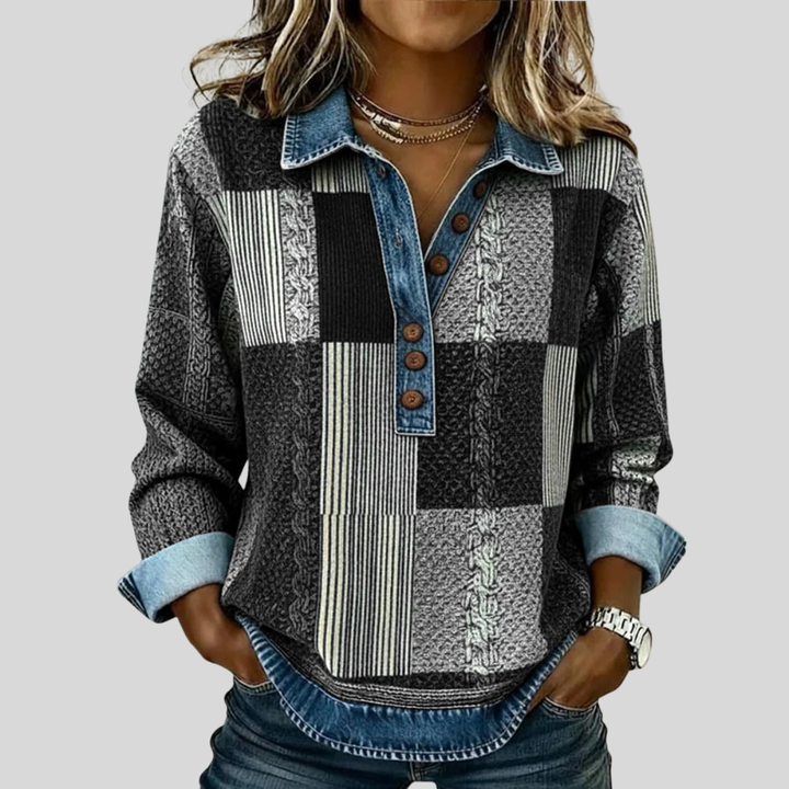 Chloe | Sweter Patchwork z Efektem Dżinsu dla Kobiet Sylvie