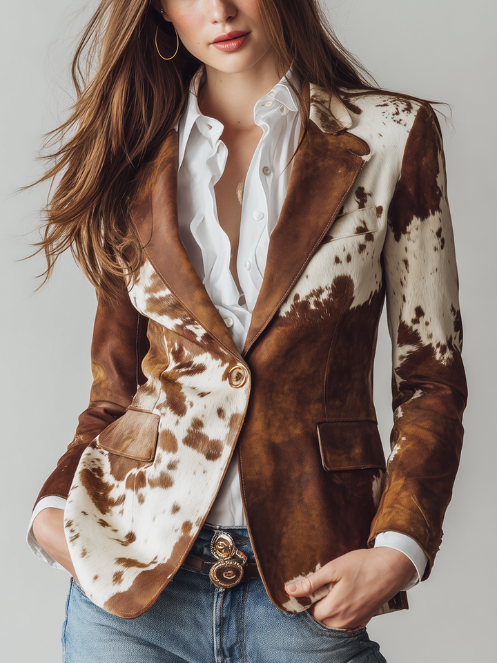 Agathe | Vintage Blazer w Wzór Krowy Eko-Odpowiedzialny