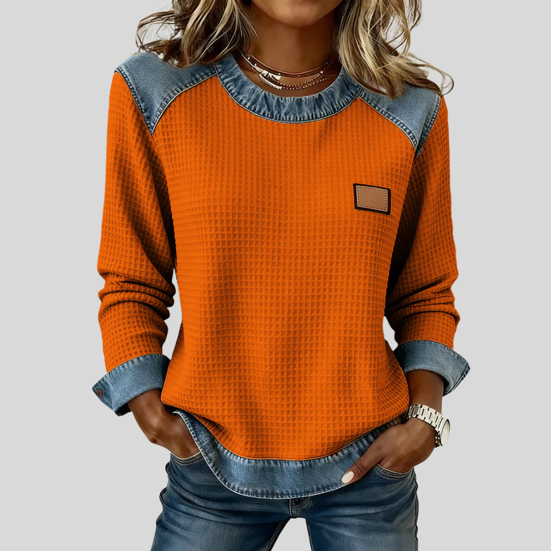 Victoria | Sweter Waflowy z Efektem Denimu dla Kobiet Amélie