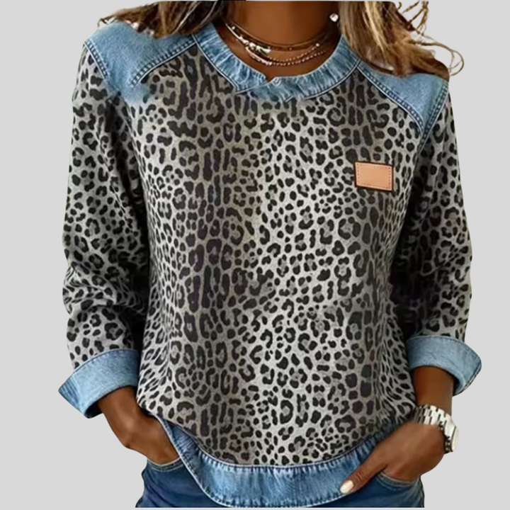 Lauren| Bluza w wzór lamparta z efektem denimu dla kobiet Marie