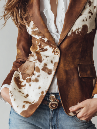 Agathe | Vintage Blazer w Wzór Krowy Eko-Odpowiedzialny
