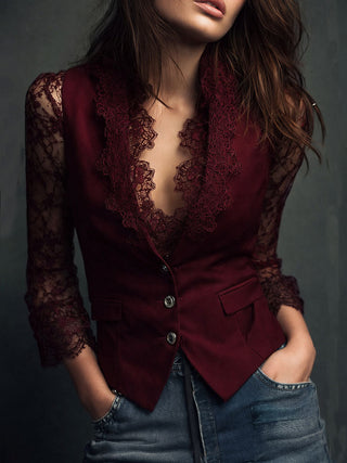Noémie | Czarny Blazer z Półprzezroczystymi Rękawami