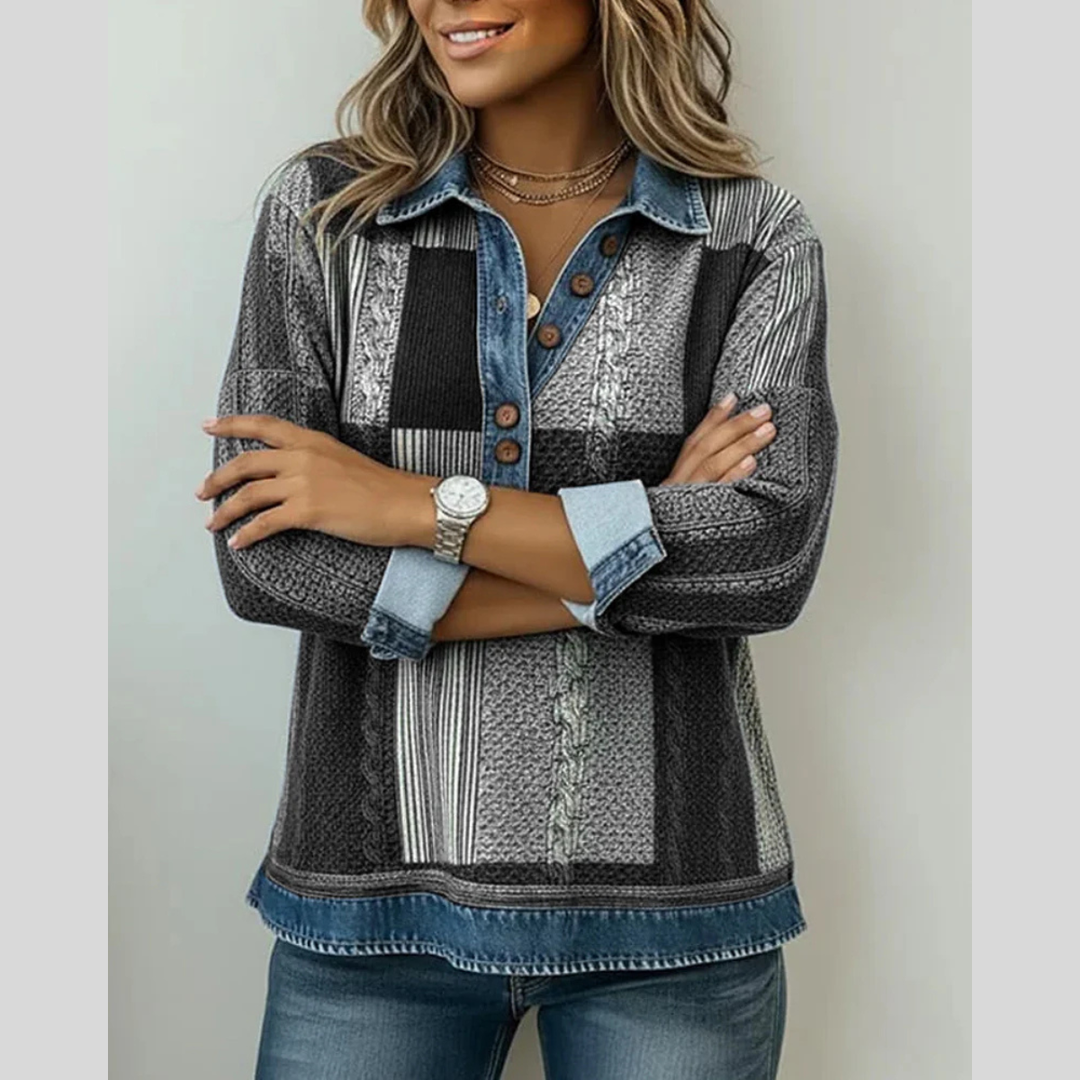 Chloe | Sweter Patchwork z Efektem Dżinsu dla Kobiet Sylvie