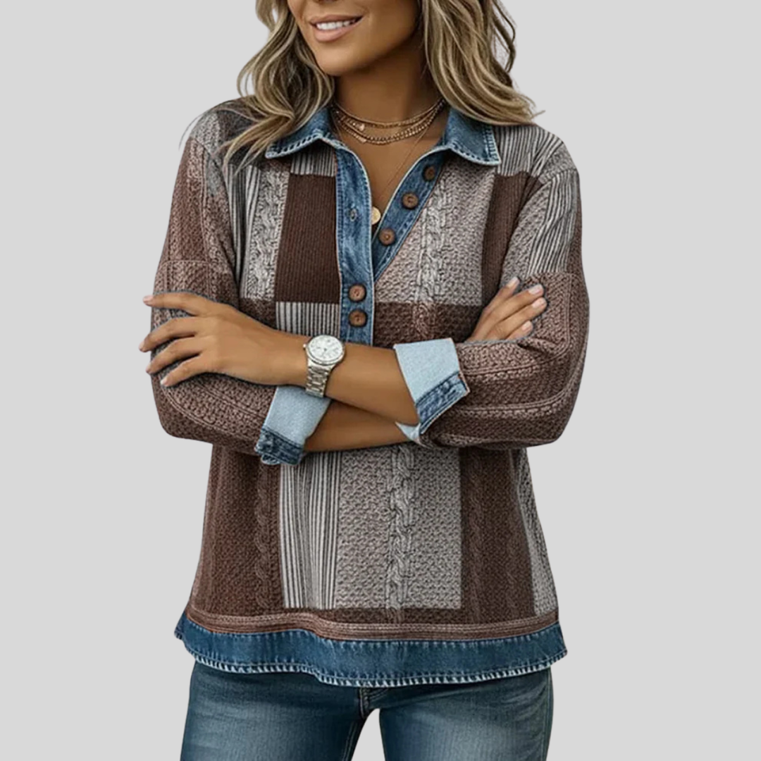 Chloe | Sweter Patchwork z Efektem Dżinsu dla Kobiet Sylvie