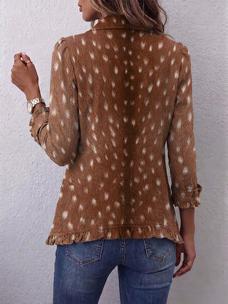 Elena | Kurtka Boho w Brązowy Wzór Zwierzęcy z Falbankami